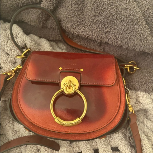 Chloé Red and Brown Leather Suede Patent Tess Bag - Picture 10 of 16